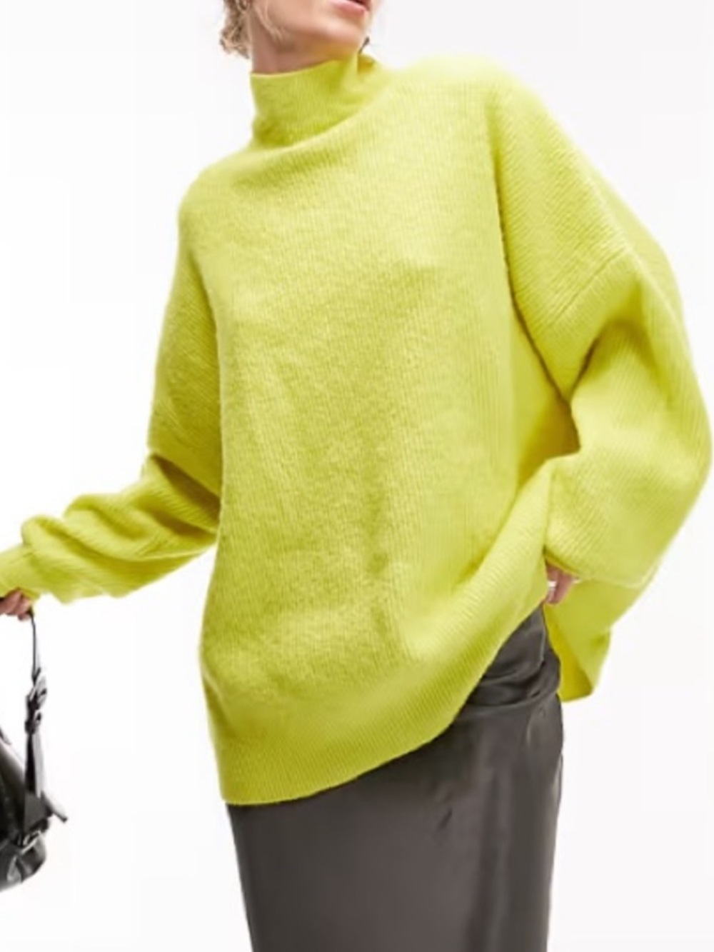 Topshop Women Oversized Size M Neon Green Turtleneck Long Sleeve Sweater Used